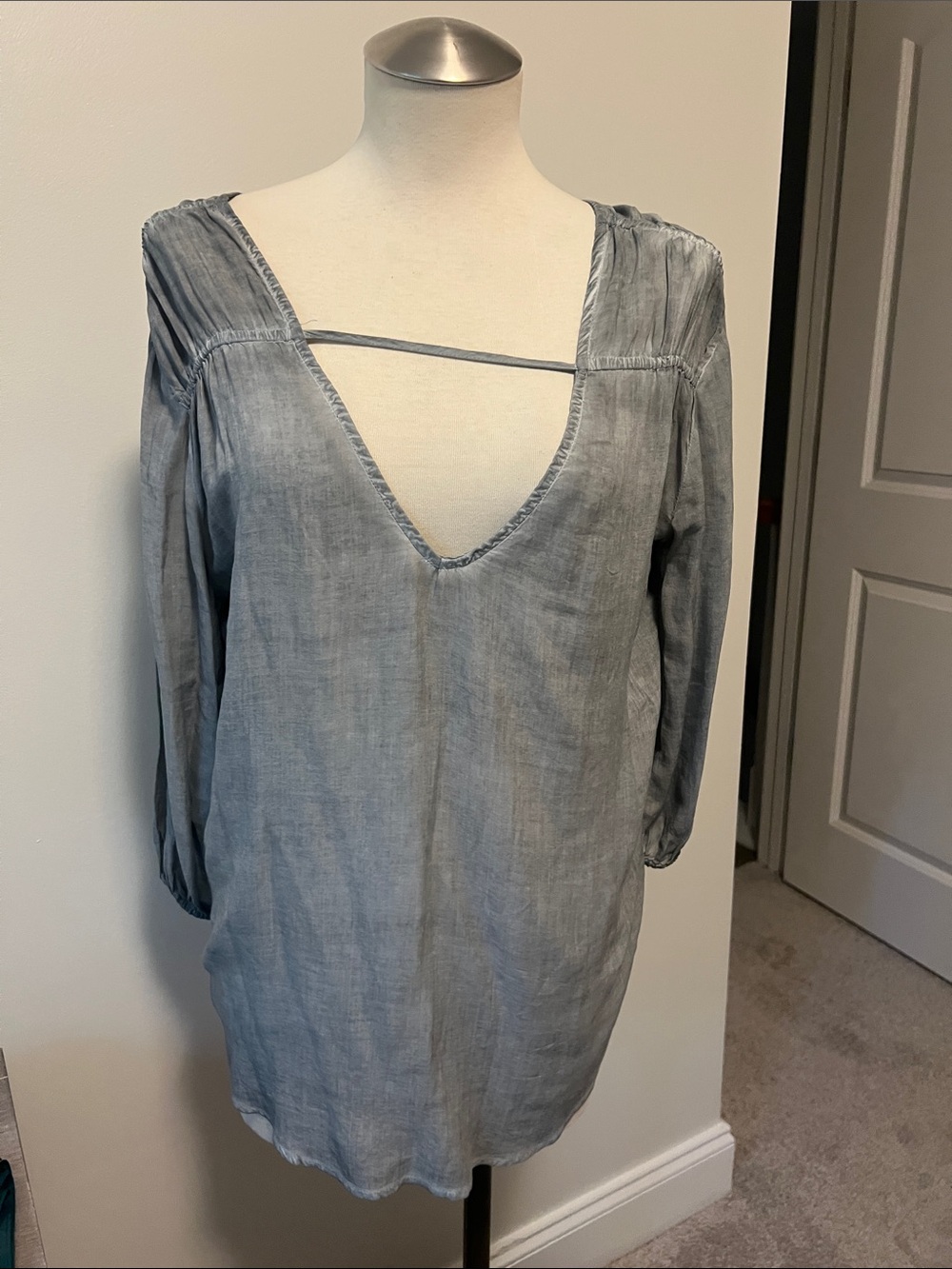Young Fabulous & Broke Washed Gray V-Neck Tunic with Front Strap